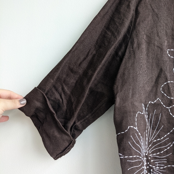 Brown Linen button up with long cuffed sleeves size 10 - Picture 4 of 8